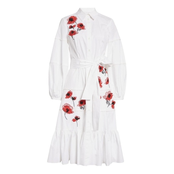 New Carolina Herrera Embroidered Midi Shirt Dress Size 8 - Picture 3 of 13